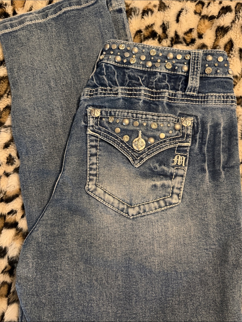 Miss Me Studded Mid Blue Bootcut Jeans